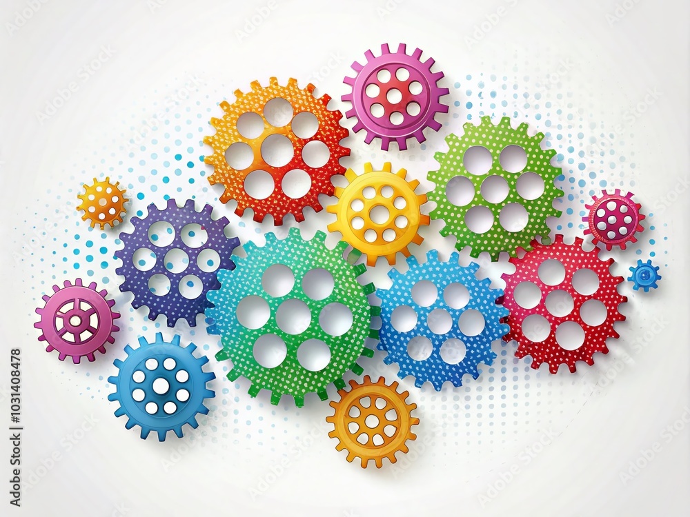 Poster flat design gears concept with dots for modern business solutions and efficiency