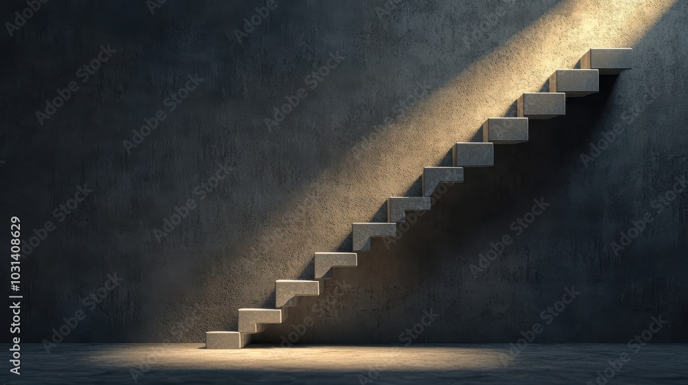 Poster Illuminated staircase leading into the unknown in a minimalist space