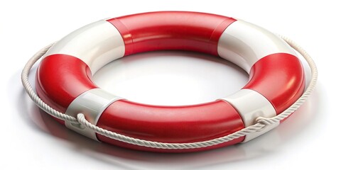 Red and white life belt on white background
