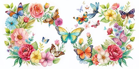 Obraz premium Floral Alphabet with Butterfly Watercolor Clipart for Nature Lovers and Creatives