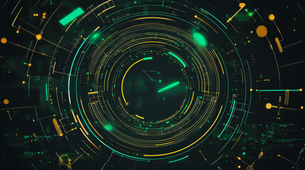 Fototapeta premium Abstract black background with Colorful circle lines. Digital future technology . Abstract business connection of lines from nodes innovation of communication in the network.