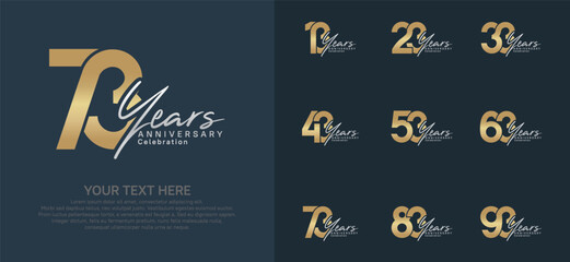 Anniversary logo set vector design, gold and silver color for celebration event