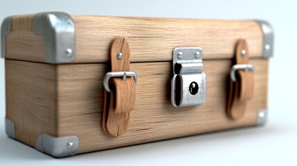 Fototapeta premium A wooden toolbox with metal accents and a secure lock.
