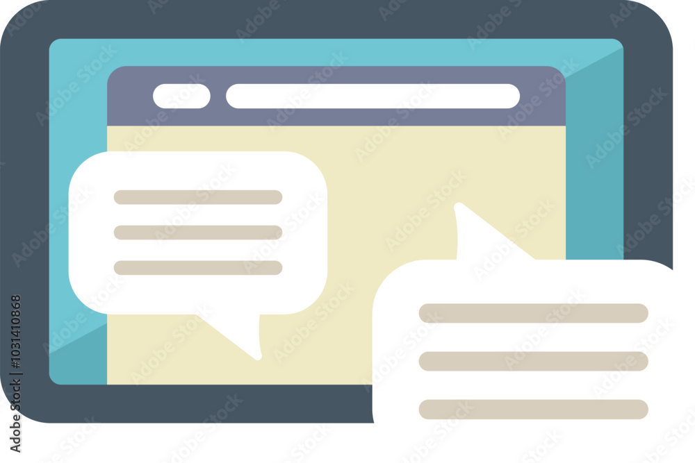 Poster simple icon of a tablet showing an online messaging application interface with chat bubbles