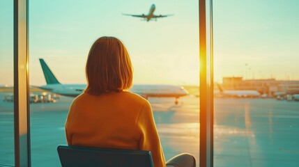 Fototapeta premium Traveler at Dawn: Calm Airport Moments