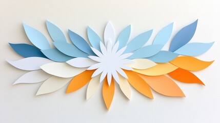 Fototapeta premium Colorful paper leaves arranged in a decorative pattern, white isolated background.