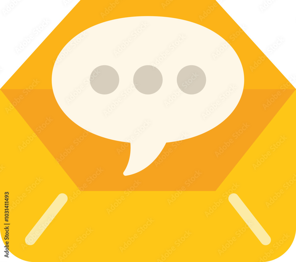 Poster yellow open email envelope containing speech bubble with three dots representing new message notific