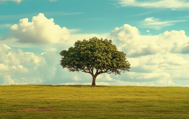 Obraz premium A rare tree species standing alone in a field, admired for its rarity and beauty
