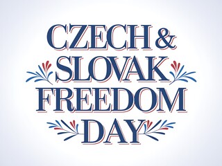 Fototapeta premium Czech & Slovak Freedom Day Text with Red and Blue Ornamental Sprigs