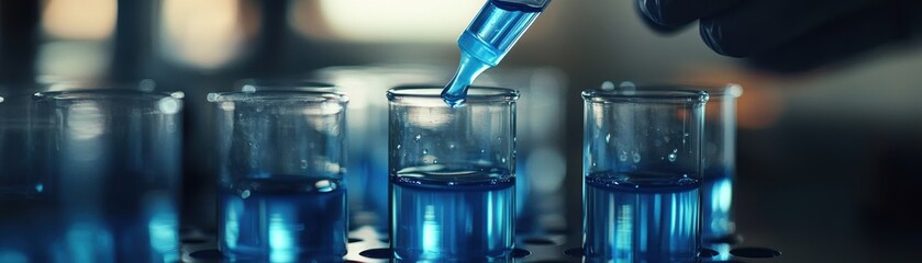 Laboratory Glassware with Blue Liquid and Dropper in Scientific Research Environment