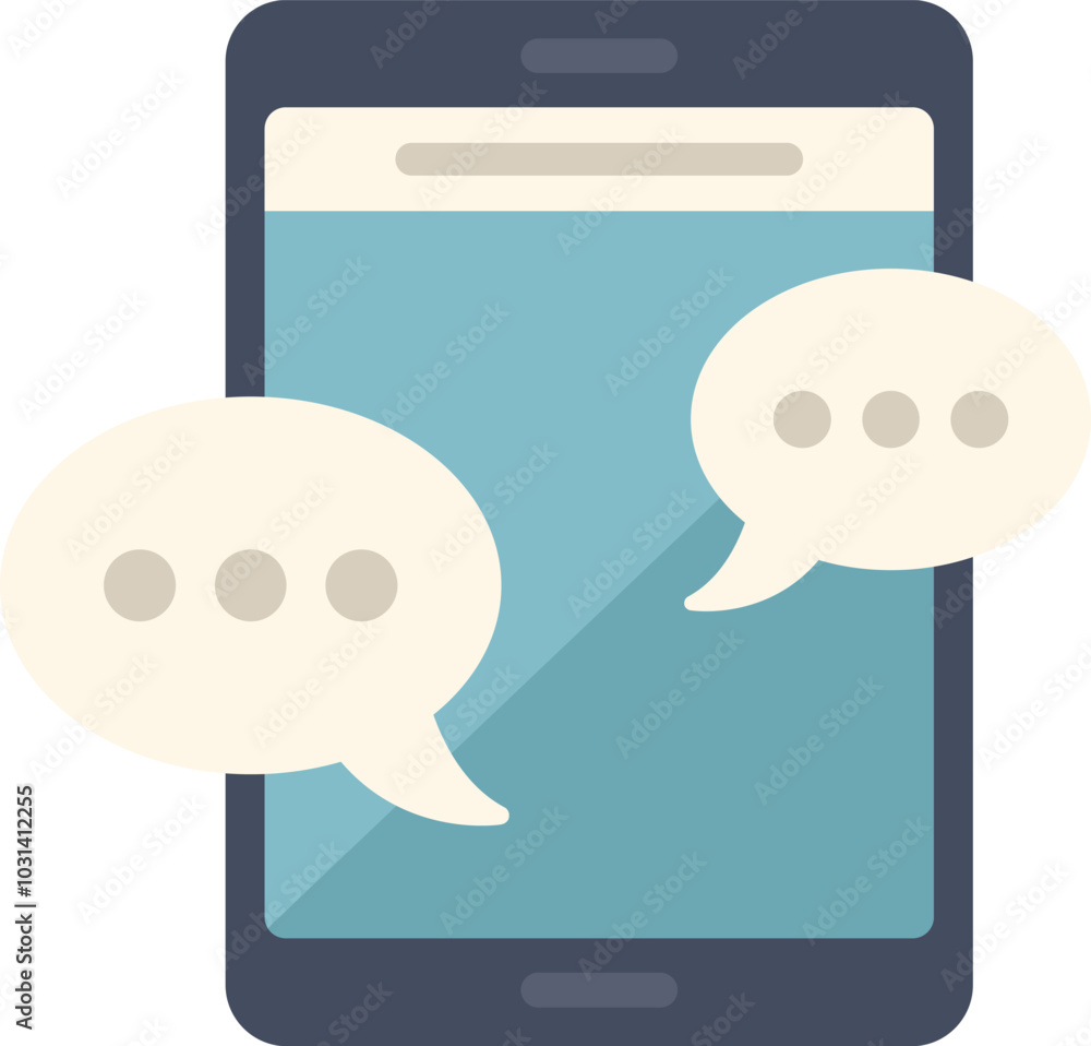 Poster smartphone is displaying chat bubbles, representing a conversation taking place through a messaging 