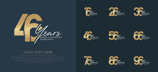 Anniversary logo set vector design, gold and silver color for celebration event