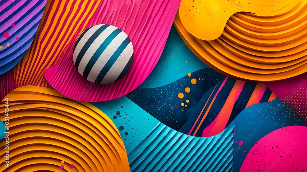 Poster vibrant overlapping shapes and patterns in graphic design