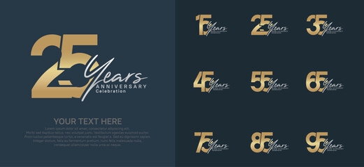 Anniversary logo set vector design, gold and silver color for celebration event
