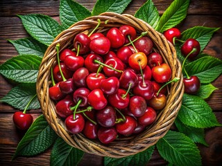 Fresh Cherries in Wicker Basket with High Dynamic Range for Stunning Visual Appeal