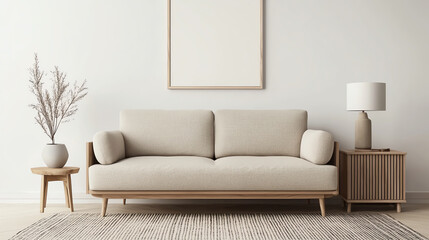 Modern cozy living room with beige sofa