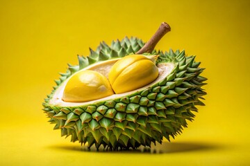 Fresh Cut Durian on Yellow Background - Summer Fruit Delight from Thailand