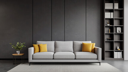 Modern gray sofa with yellow cushions