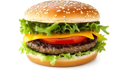 Juicy hamburger on white background. 