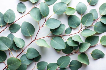 Fresh Eucalyptus Leaves on White Background - Natural Greenery for Minimalist Decor