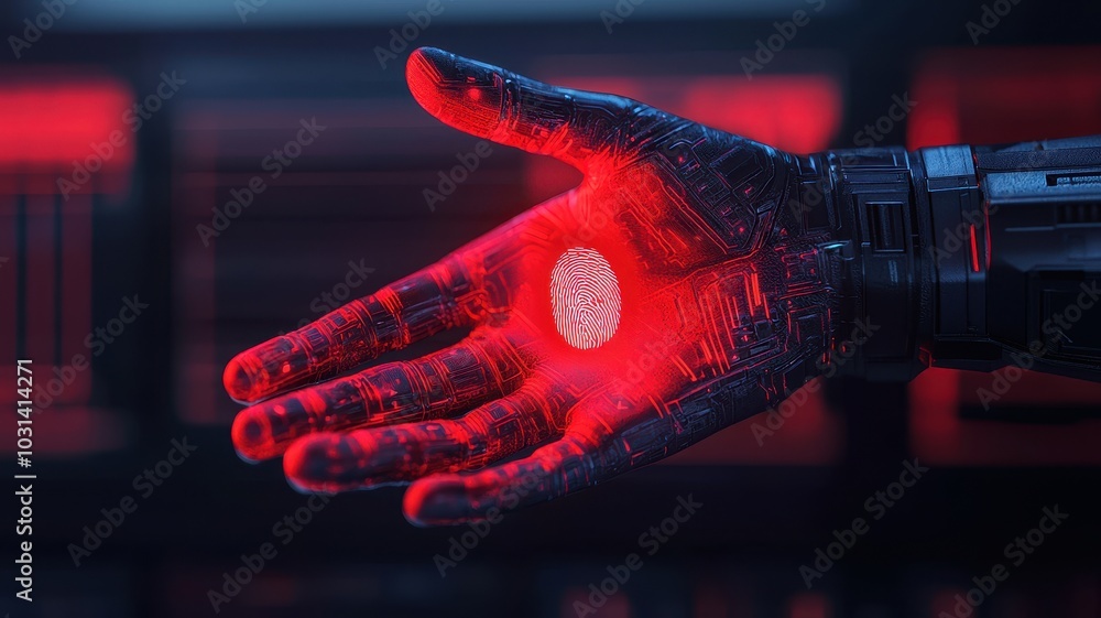 Poster a person granting permission with a fingerprint scan, futuristic 3d render, data security, focus cov
