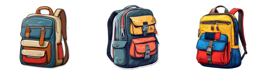 Fototapeta premium Backpack illustration isolated on transparent PNG background, perfect for school or adventure-themed designs