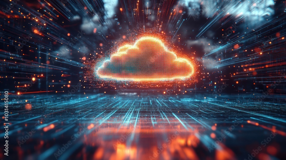 Poster futuristic information technology web hologram digital cloud icon abstract code background