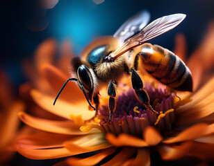 Abeja trabajando en un panal de miel