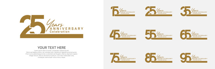 Anniversary logo set vector design, brown color for celebration event