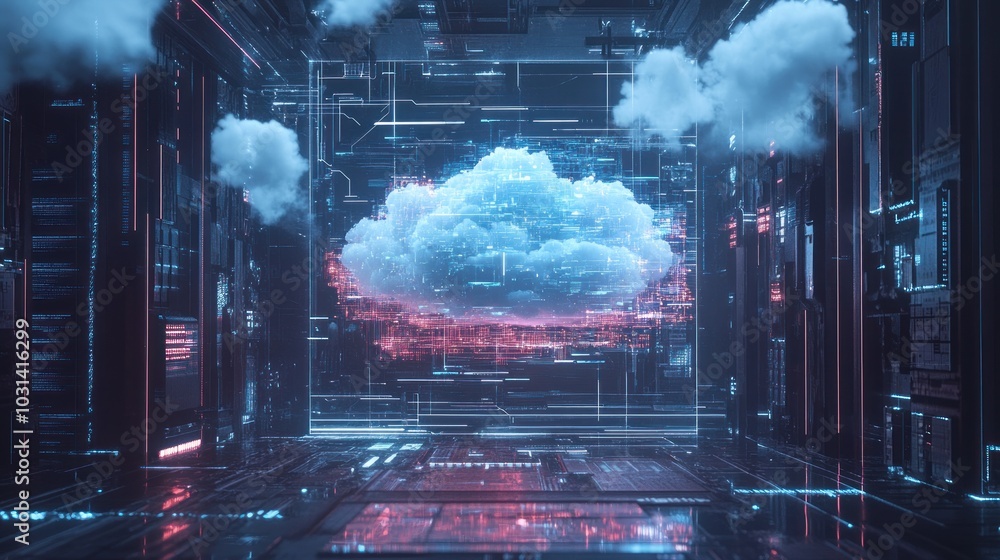 Poster futuristic information technology web hologram digital cloud icon abstract code background