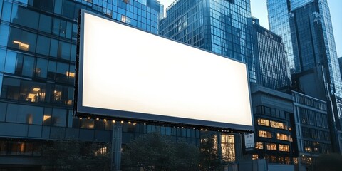 Large horizontal blank advertising poster billboard banner mockup in front of building in urban city digital light box display screen for OOH media 12 sheet outofhome 