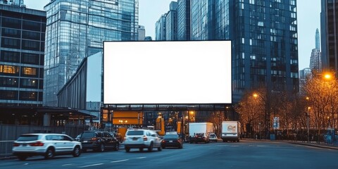 Large horizontal blank advertising poster billboard banner mockup in front of building in urban city digital light box display screen for OOH media 12 sheet outofhome