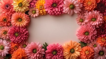 Obraz premium A vibrant floral frame with a blank center for customization.