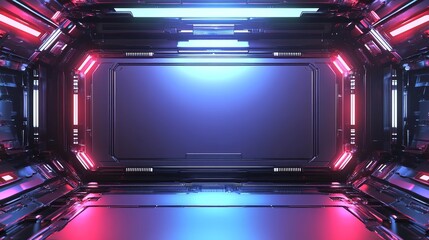 Futuristic Sci Fi Room with Holographic Lights and Metallic Border