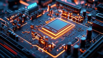 Fototapeta premium 3D futuristic motherboard designed like a city