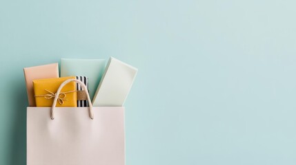 A chic goodie bag filled with sleek, modern packages, set against a minimalist backdrop, representing elegance and refined packaging, Elegant Gift Bag, Luxury Packaging