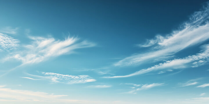 Clear blue sky with soft, wispy clouds drifting across, evoking a sense of peace, freedom, and open possibilities