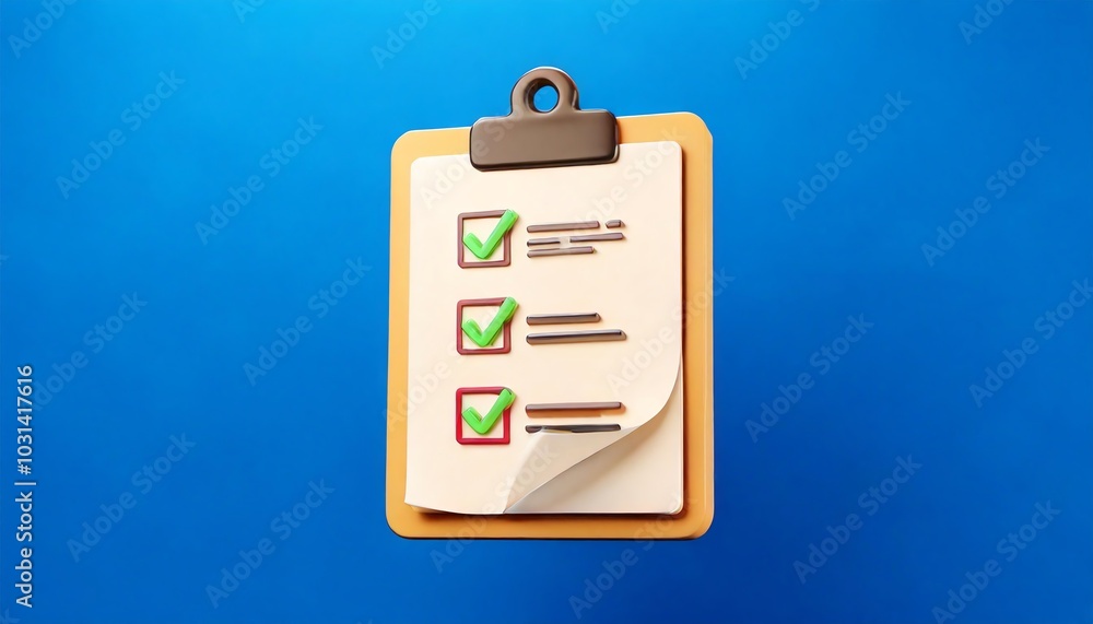 Poster a checklist on a clipboard with three items, two checked and one unchecked, against a blue backgroun