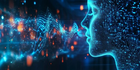 Exploring AI voice deepfake technology with visual representation of voice waves in a digital context 