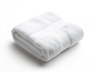 A clean, folded white bath towel, isolated on a white background
