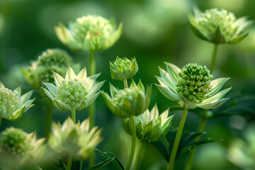  Stunning close-up of astrantia flowers in a lush garden setting