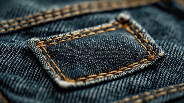 Close-up of denim fabric showcasing a pocket detail and stitching.