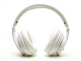 A pair of white headphones with soft cushioned pads, isolated on a white background 