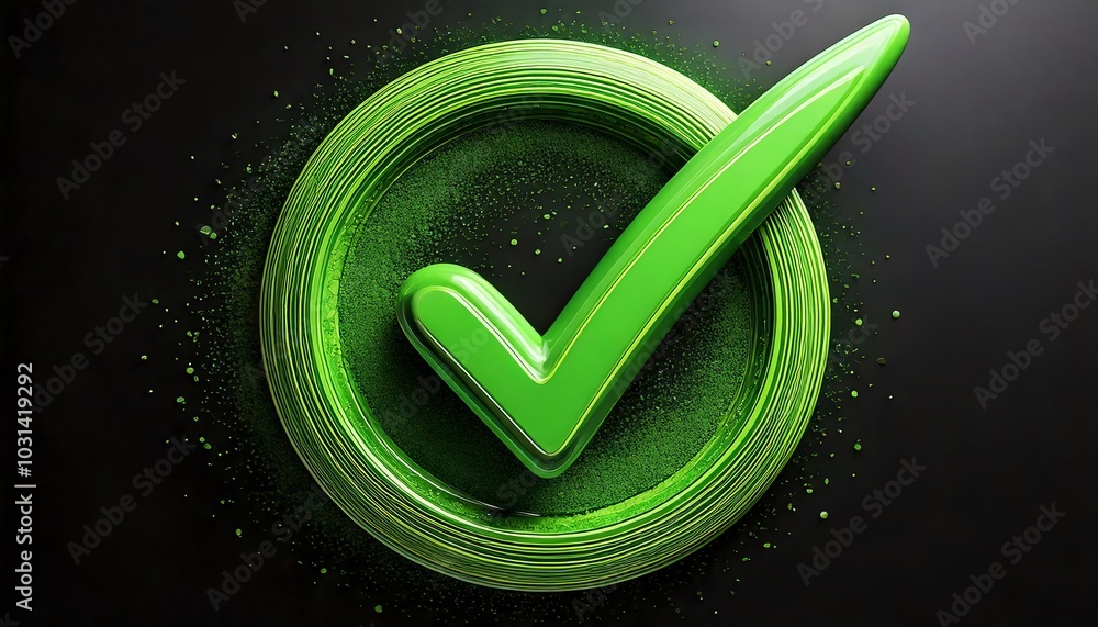 Poster a vibrant green checkmark icon inside a circular frame, symbolizing approval or validation against a