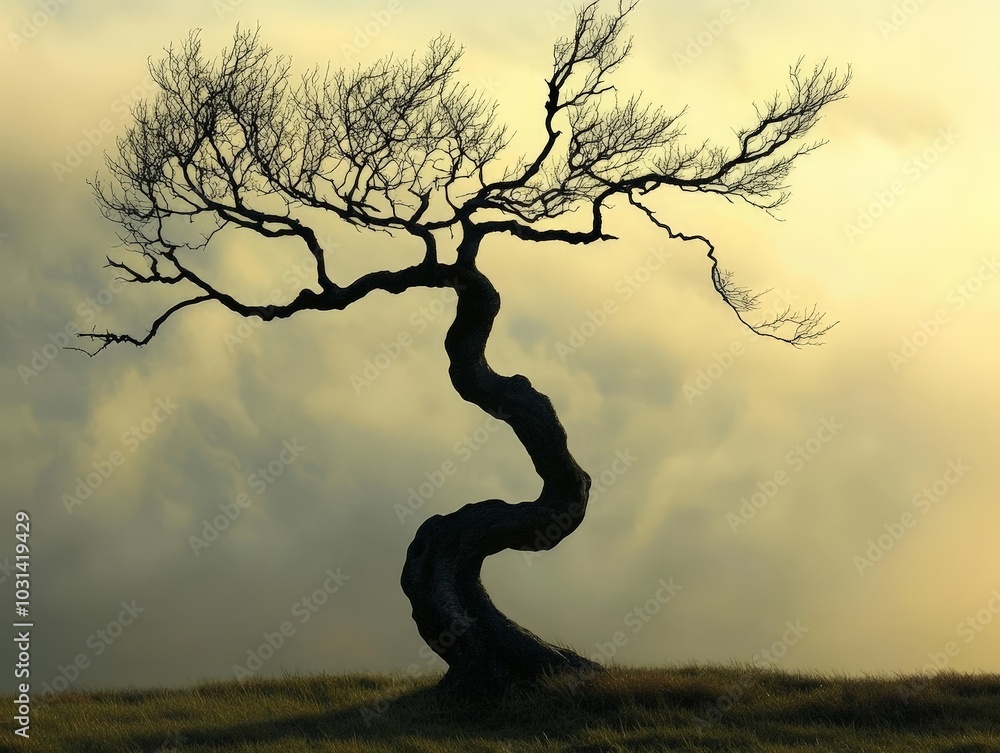 Aufkleber a tree with branches that twist and curl in unexpected ways, creating a unique silhouette