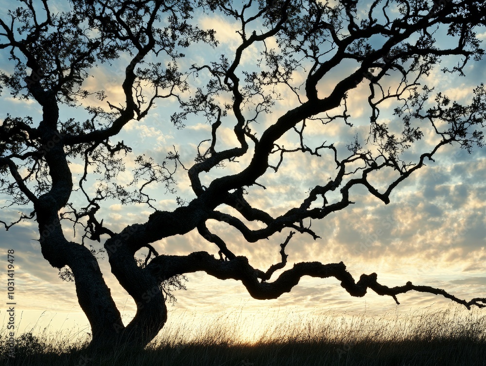 Aufkleber a tree with branches that twist and curl in unexpected ways, creating a unique silhouette