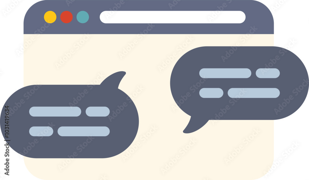 Poster website showing online chat conversation with speech bubbles containing text representing communicat