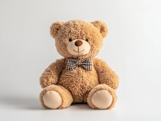 Obraz premium A soft, plush teddy bear with a bow tie, isolated on a white background