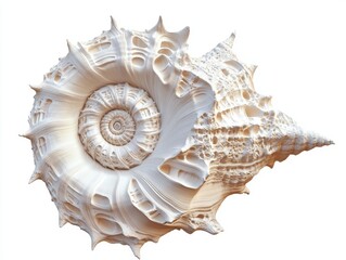 Obraz premium A spiral seashell with detailed texture, isolated on a white background