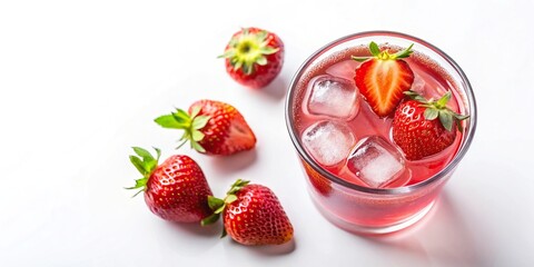 sweet strawberry soda in a glass bottle isolated on white background
